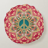 オレンジティール（緑がかった色）エナジーピースマンダララウンドクッション ラウンドクッション (裏面)