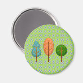 オレンジティール（緑がかった色）グリーンツリーステッチ水玉模様 マグネット (正面/裏面)