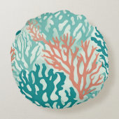 オレンジティール(緑がかった色)コーラルリーフ海洋生物ビーチイ航海の ラウンドクッション (裏面)