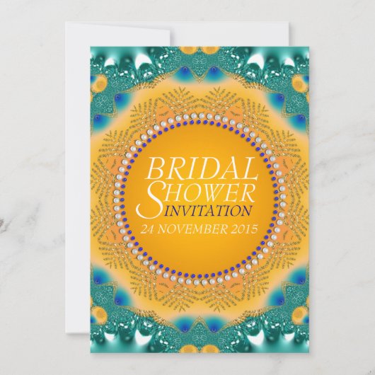 オレンジティール(緑がかった色)サテンスパークルブライダルシャワー招待状 招待状 (正面)