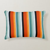 オレンジティール(緑がかった色) ストライプの アクセントクッション (正面)