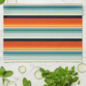 オレンジティール（緑がかった色） ストライプの キッチンタオル (折り畳み)