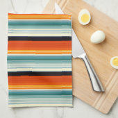 オレンジティール（緑がかった色） ストライプの キッチンタオル (四つ折り)
