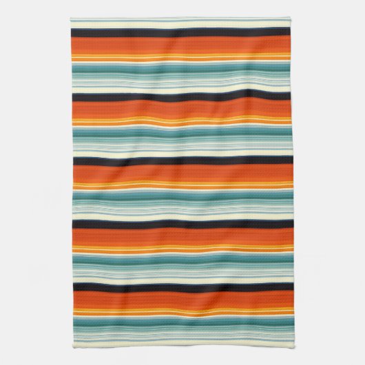 オレンジティール（緑がかった色） ストライプの キッチンタオル (縦)
