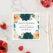 オレンジティール(緑がかった色)ターコイズブルーエレガントフローラ結婚ズ スタンダードカクテルナプキン (インサイチュ)