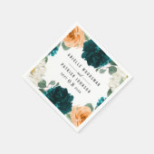 オレンジティール(緑がかった色)ターコイズブルーエレガントフローラ結婚ズ スタンダードカクテルナプキン (角)