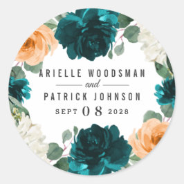 オレンジティール（緑がかった色）ターコイズブルーエレガントフローラ結婚ズ ラウンドシール