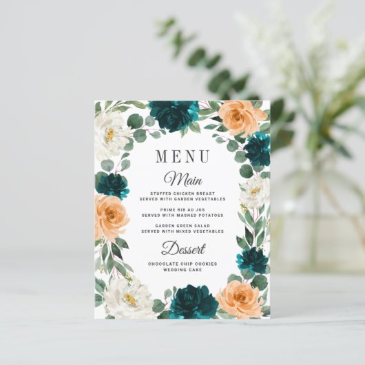 オレンジティール（緑がかった色）ターコイズブルーボー結婚ホのメニューカード (スタンド正面)