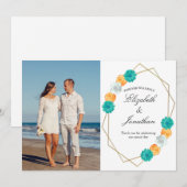 オレンジティール（緑がかった色）フローラジオメト結婚リ サンキューカード (正面/裏面)