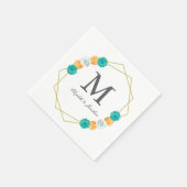 オレンジティール（緑がかった色）フローラジオメト結婚リ スタンダードカクテルナプキン (角)