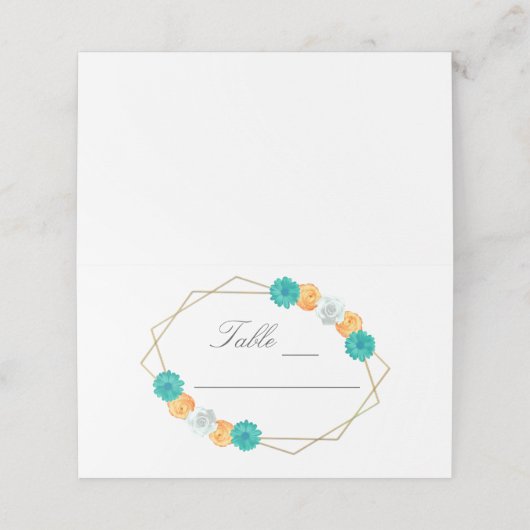 オレンジティール(緑がかった色)フローラジオメト結婚リ プレイスカード (外部開封)