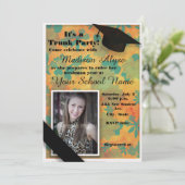 オレンジティール（緑がかった色）フローラトランクカレッジパーティー写真 招待状 (スタンド正面)