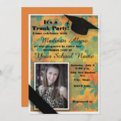 オレンジティール（緑がかった色）フローラトランクカレッジパーティー写真 招待状 (正面/裏面)