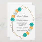 オレンジティール（緑がかった色）フローラ幾何学的ブライダルシャワー 招待状 (正面/裏面)