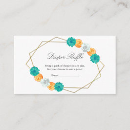 オレンジティール(緑がかった色)フローラ幾何学的ベビーおむつラッフル エンクロージャーカード