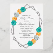 オレンジティール(緑がかった色)フローラ幾何学的ベビーシャワー 箔招待状 (正面)