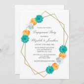 オレンジティール（緑がかった色）フローラ幾何学的婚約パーティ 招待状 (正面/裏面)