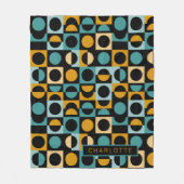 オレンジティール（緑がかった色）ブラックパターパーソナライズされたン フリースブランケット (正面)