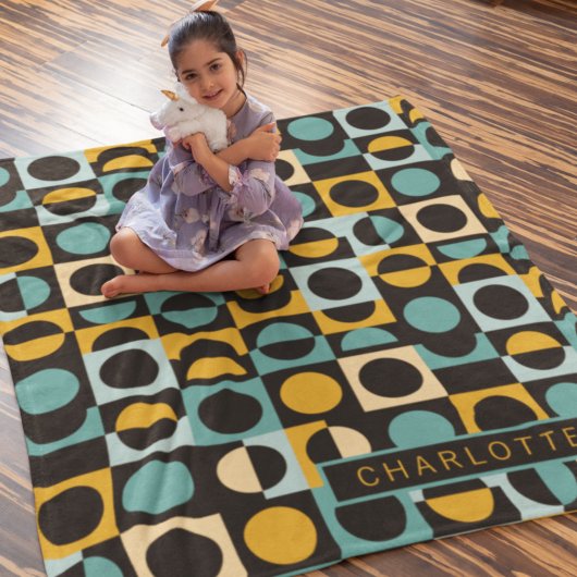 オレンジティール（緑がかった色）ブラックパターパーソナライズされたン フリースブランケット