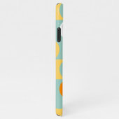 オレンジティール(緑がかった色)ブルーシーフオムグリーンレトロアートパターン iPhoneケース (右側)