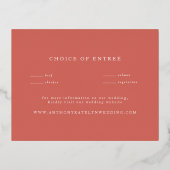 オレンジティール(緑がかった色)ブルー春ピーチフローラウェディングRSVP 箔シーズンポストカード (裏面)