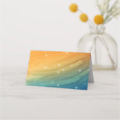 オレンジティール(緑がかった色)ブルー結婚ズパームツリー座席表 プレイスカード (裏面)