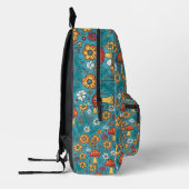 オレンジティール（緑がかった色）マッシュルームモノグラムネームキャンプスクール プリントバックパック (左)