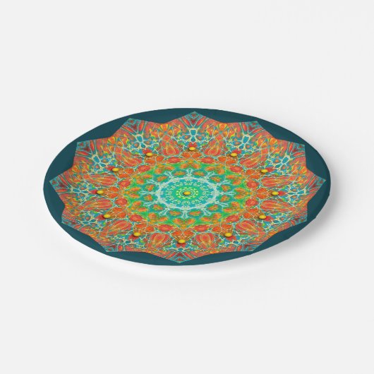 オレンジティール（緑がかった色）万華鏡のように千変万化するパターン紙パーティープレート ペーパープレート (アングル)