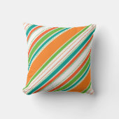 オレンジティール(緑がかった色)対角ストライプ クッション (正面)