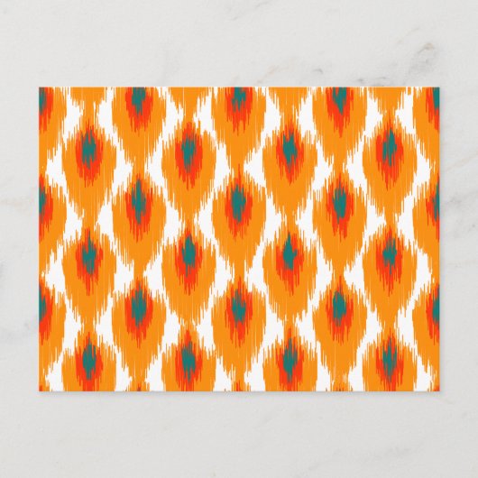 オレンジティール(緑がかった色)抽象芸術トバルイカットダイヤモンドパターン ポストカード (正面)