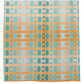 オレンジティール（緑がかった色）格子状 シャワーカーテン (正面)