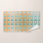 オレンジティール(緑がかった色)格子 バスタオルセット (ハンドタオル)