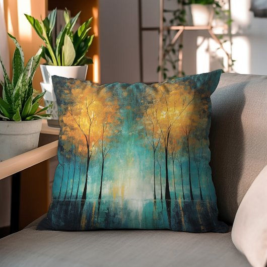 オレンジティール（緑がかった色）森林水の色の装飾 クッション