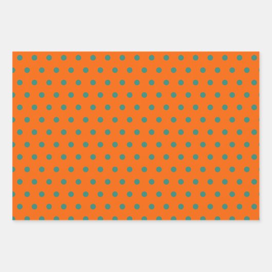 オレンジティール(緑がかった色)水カラー水玉模様ストライプ ラッピングペーパーシート (正面2)