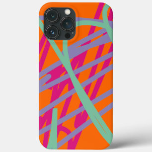 オレンジティール(緑がかった色)紫ピンクラインスクライブラスアートおもしろい iPhone 13 PRO MAXケース