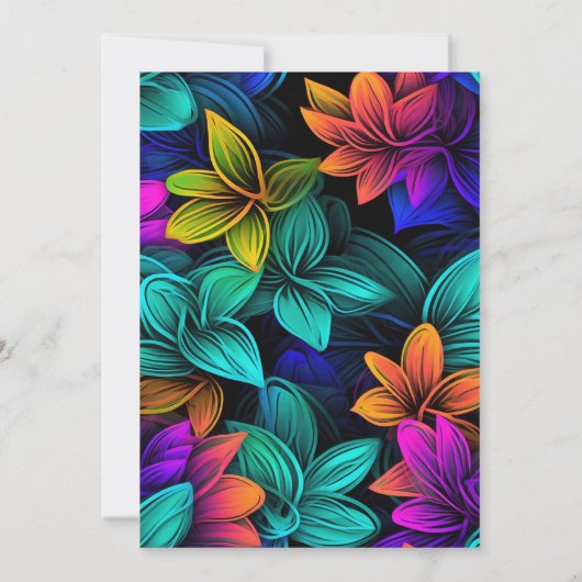 オレンジティール（緑がかった色）紫色のネオン花任意の年齢誕生日 招待状 (裏面)
