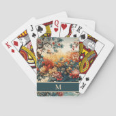 オレンジティール(緑がかった色)花葉類モノグラムイニシャル トランプ (裏面)