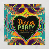 オレンジティール(緑がかった色)Groovyヒッパイボヘミアンテーマパーティー セーブザデート (正面/裏面)