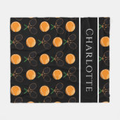 オレンジテニスボール&オールドスタイルラケットスポーツゲーム フリースブランケット (正面(横))