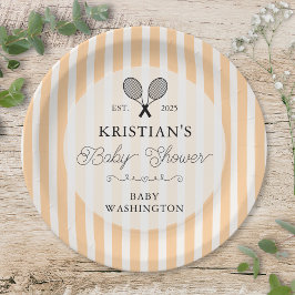 オレンジテニ名門私立校風のスカントリークラブベビーシャワー ペーパープレート