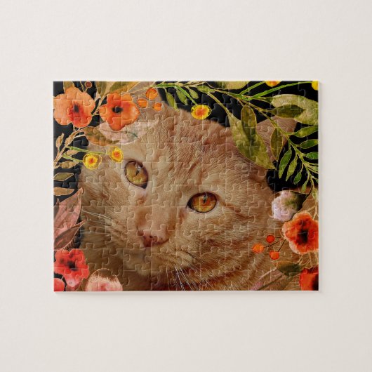 オレンジテビ猫のジグソーパズル(花のフレーム入り写真使用) ジグソーパズル (横)