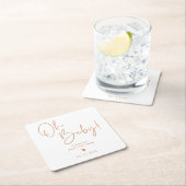 オレンジテラコッタオベビーボホモダンベビーシャワー スクエアペーパーコースター (インサイチュ)