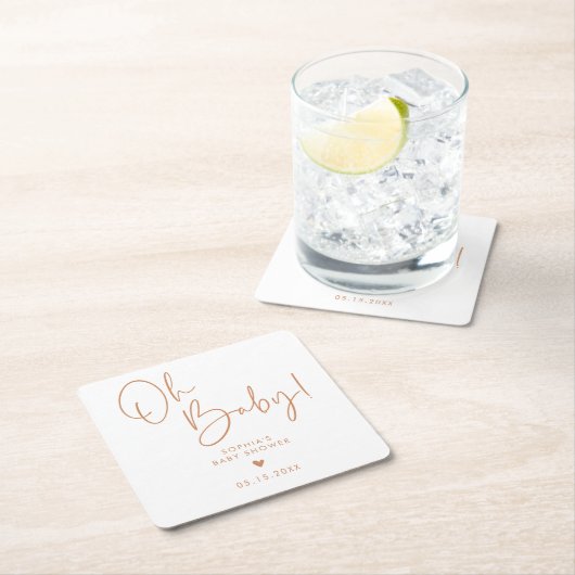 オレンジテラコッタオベビーボホモダンベビーシャワー スクエアペーパーコースター (インサイチュ)