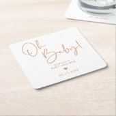 オレンジテラコッタオベビーボホモダンベビーシャワー スクエアペーパーコースター (アングル)