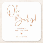 オレンジテラコッタオベビーボホモダンベビーシャワー スクエアペーパーコースター (正面)