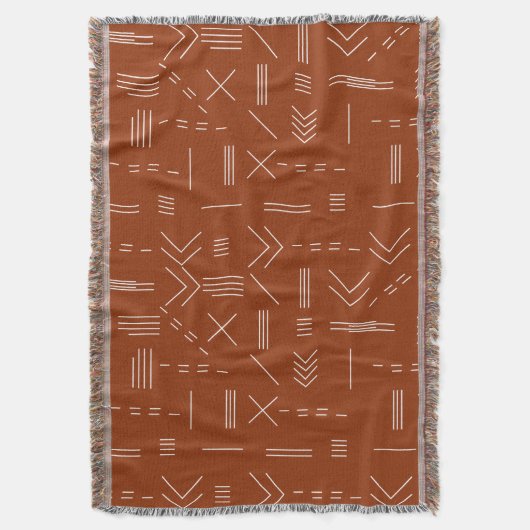 オレンジテラコッタゴージャス幾何学模様 スローブランケット (正面縦)