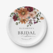 オレンジテラコッタブルゴーニュフローラブライダルシャワー ペーパープレート (正面)