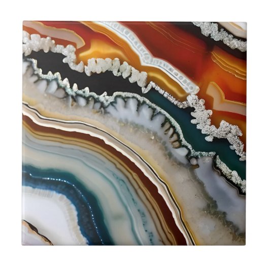 オレンジテラコッタホワイトブラックブルーアゲートゲード タイル (正面)