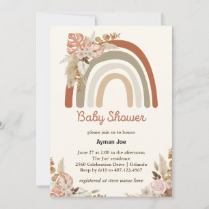 オレンジテラコッタボホ レインボーベビーシャワー 招待状