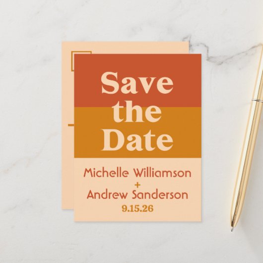 オレンジテラコッタモダンレトロ 案内ポストカード (正面/裏面インサイチュ)